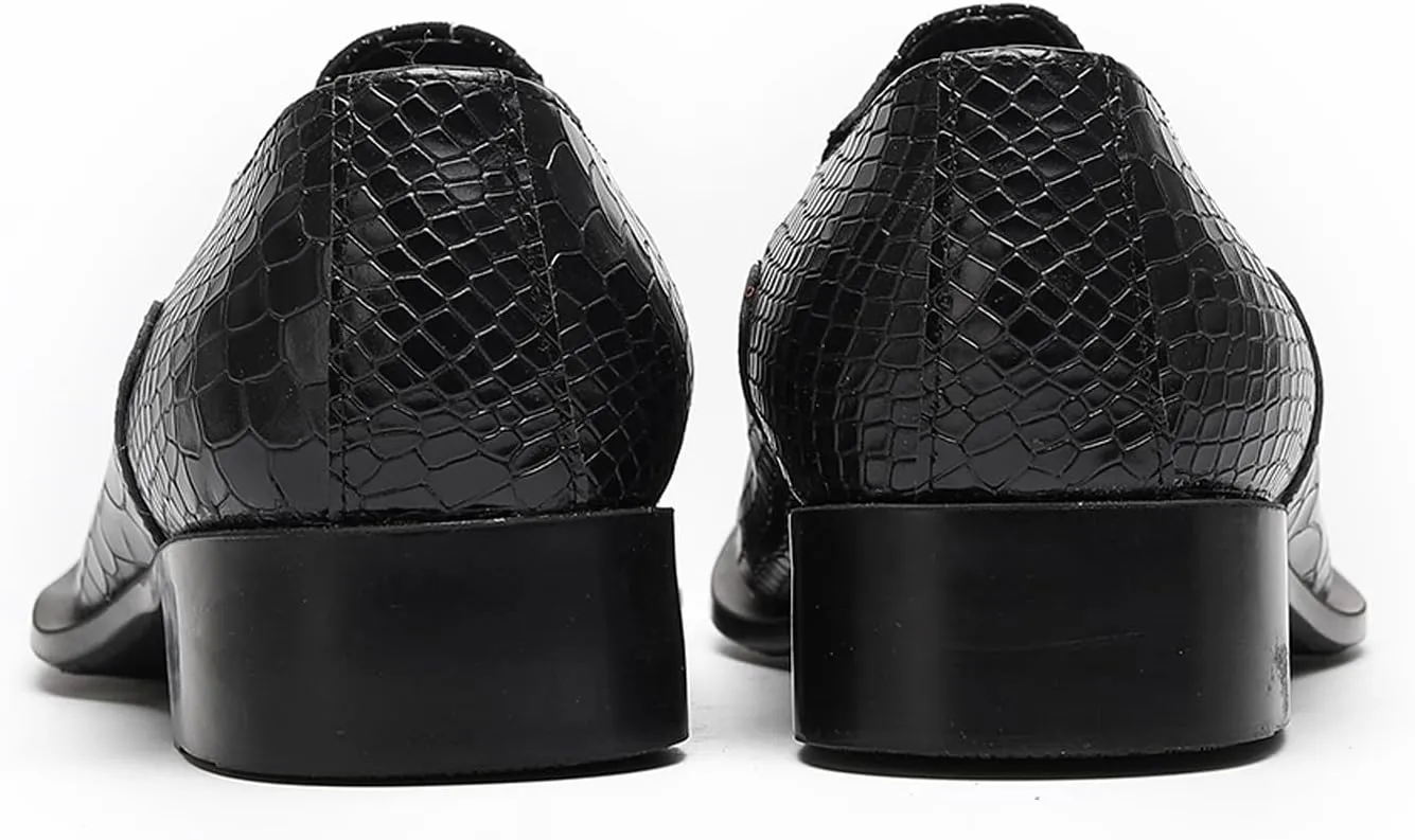 Santimon Men??s Slip-On Dress Loafers with Gold Chain & Metal Toe ?C Mixed-Texture Crocodile Embossed Leather Wedding Party Disco Bar Shoes