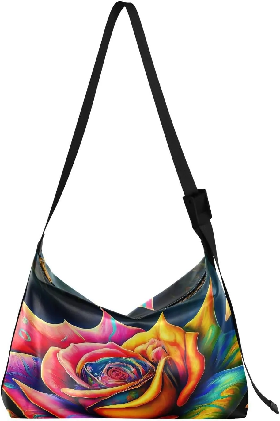 Sartistic Valentines Day Rose Hobo Crossbody Bags for Women Leather Large Shoulder Bag Cross Body Psychedelic Trendy Womens Tote Bags Handbag for Travel Shopping