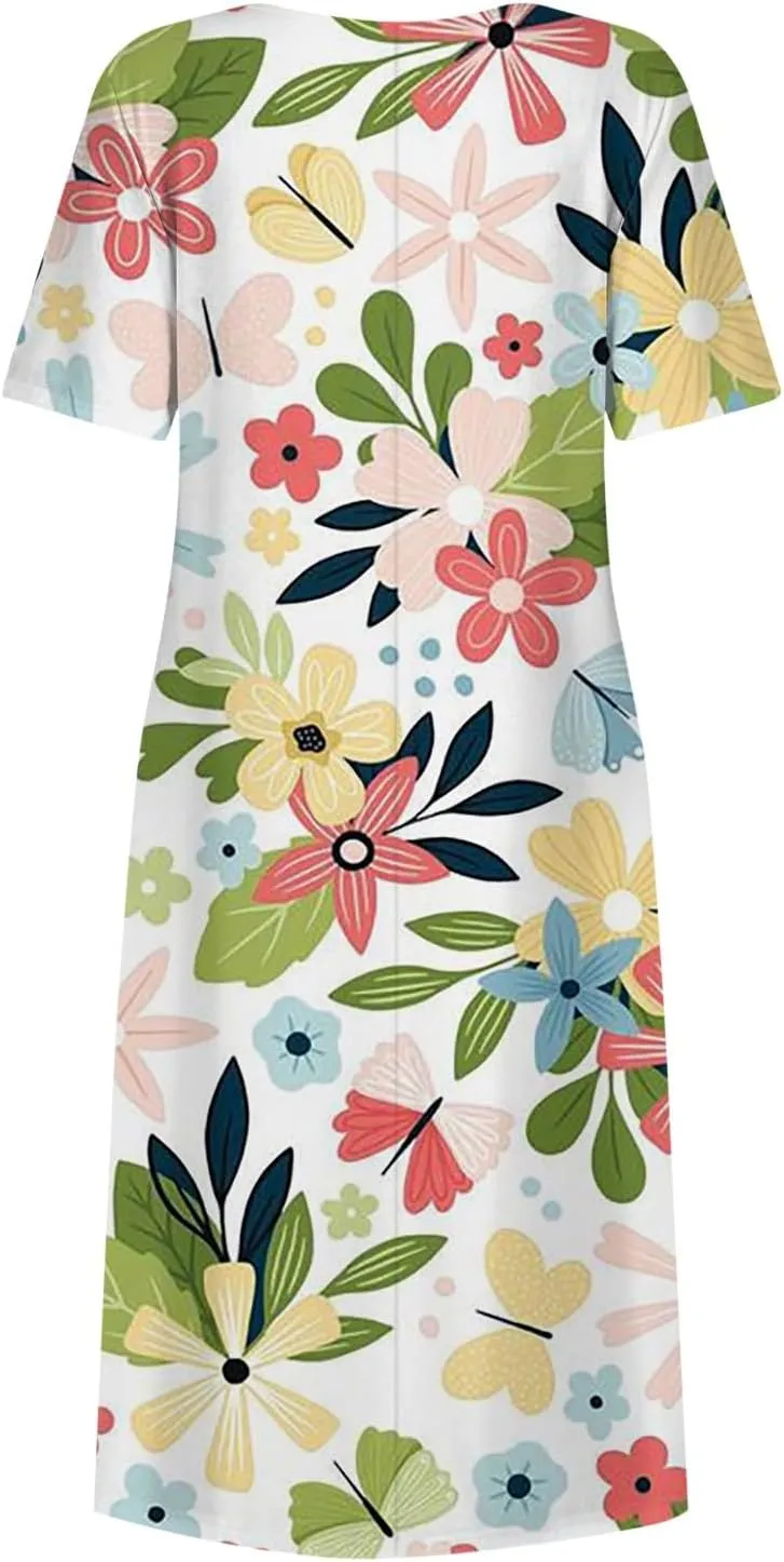 SGASY Summer Dresses for Women 2024 Short Sleeve High Waist Floral Pockets Sun Dress Plus Size Dresses for Curvy Women