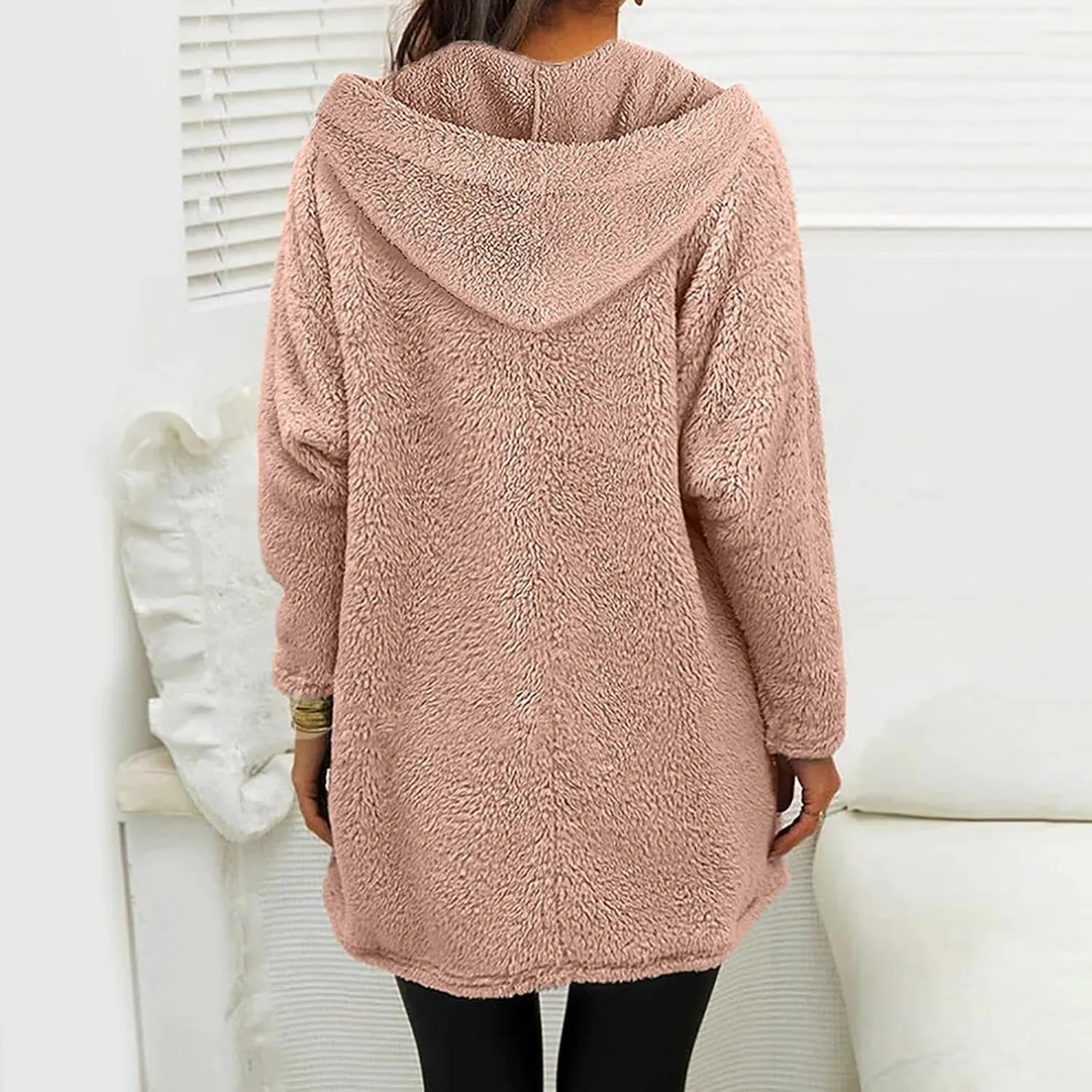 Sherpa Hoodie Dress for Women Cute Fuzzy Long Sleeve Sweatshirt Dress Casual Fall Mini Sweater Dress with Pockets