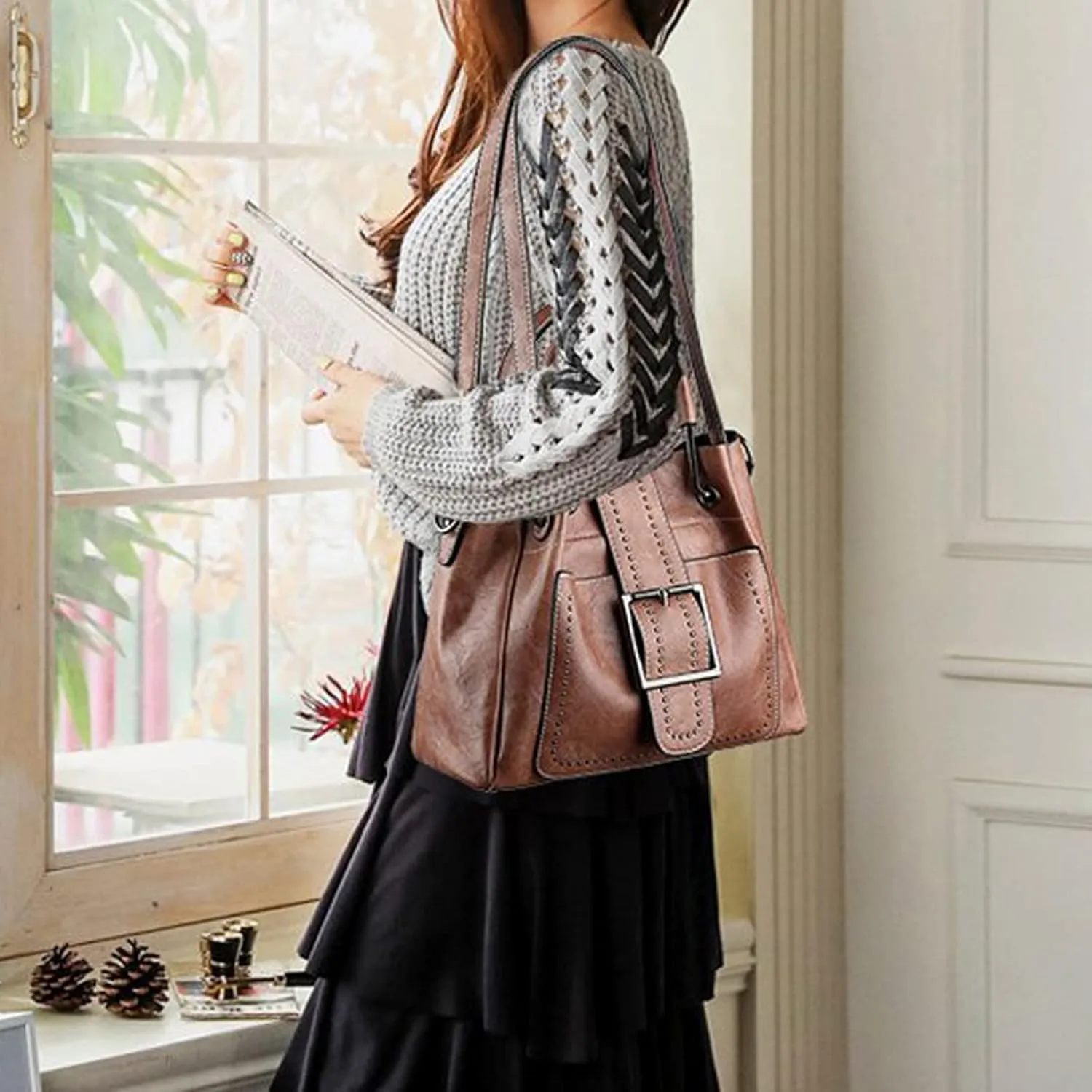 Shoulder bag Bags for Women PU Leather Handbags Crossbody Bag for Women Vintage Bucket Shoulder Bag Ladies Handbag