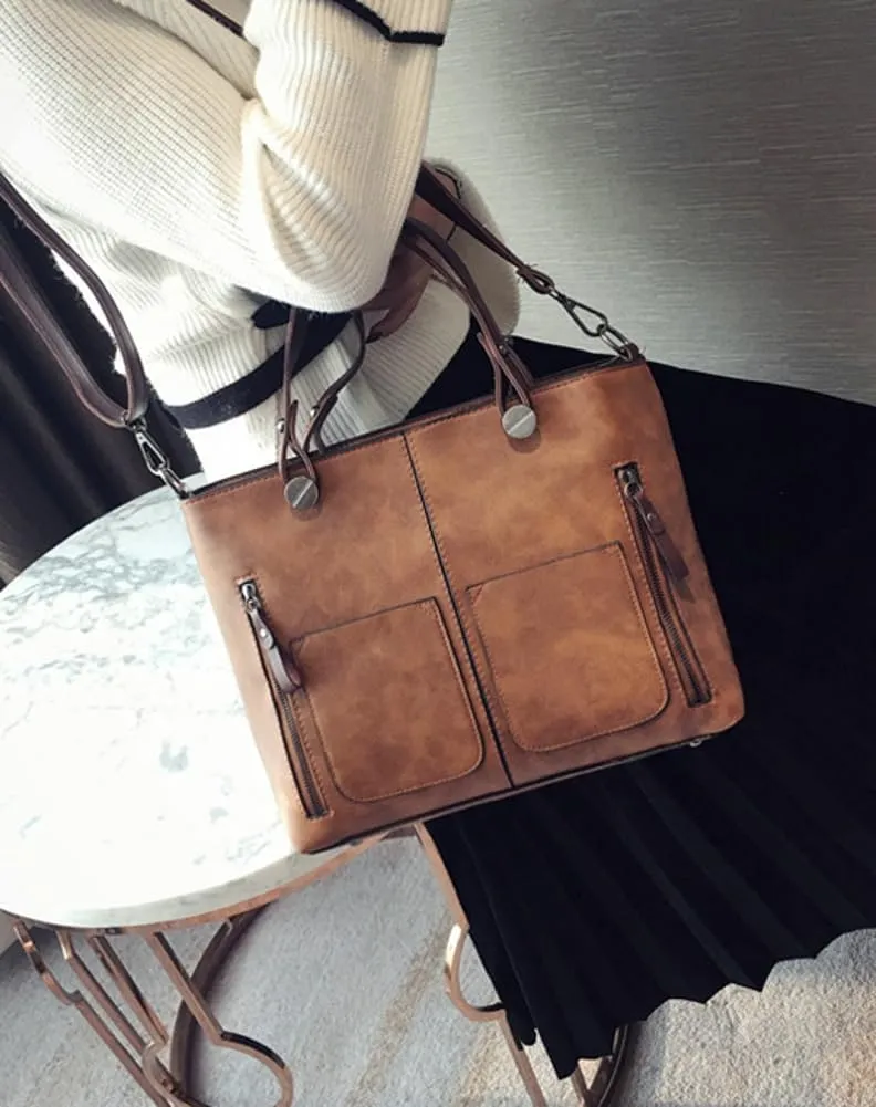 Shoulder Bag For Woman Tote Bags with Zipper PU Leather Crossbody Bags Shoulder Bag for Office