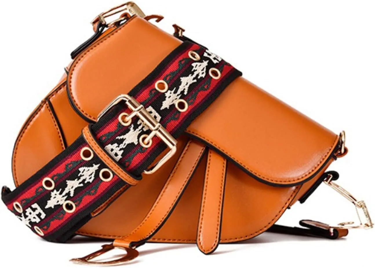 Shoulder bag PU Leather Saddle BagFemale Shoulder Bag Wide Strap Messenger Cross Body Handbag Purse For Women