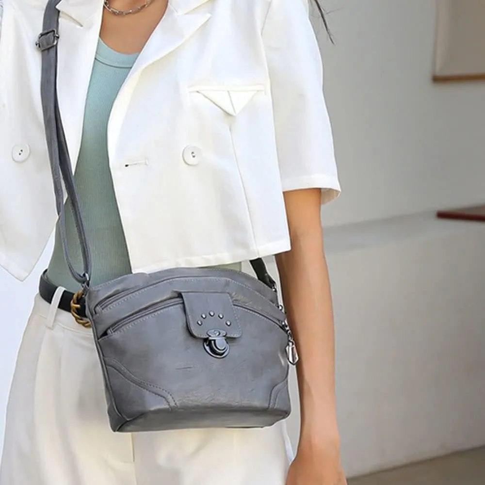 Shoulder Bags Women Leather Shoulder Bag Solid Color Multi-Pockets Messenger Bag Female Bucket Bags Travel Lock Purses(Brown)