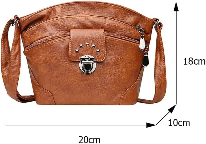 Shoulder Bags Women Leather Shoulder Bag Solid Color Multi-Pockets Messenger Bag Female Bucket Bags Travel Lock Purses(Brown)