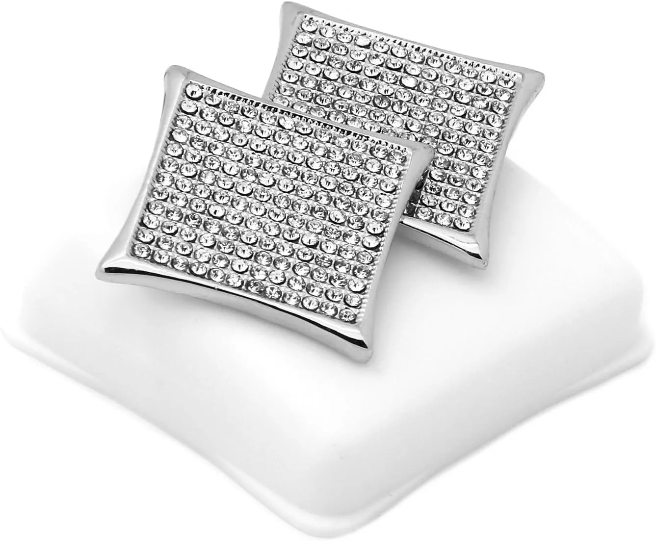 Silver Tone 12Rows Clear Cz Kite Stud Earrings Hip-Hop K12