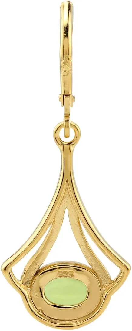 Silvershake 7X5mm Oval Shape Cabochon Gemstone White Gold Plated or Yellow Gold Plated 925 Sterling Silver Casual Drop Dangle Leverback Earrings Jewelry for Women