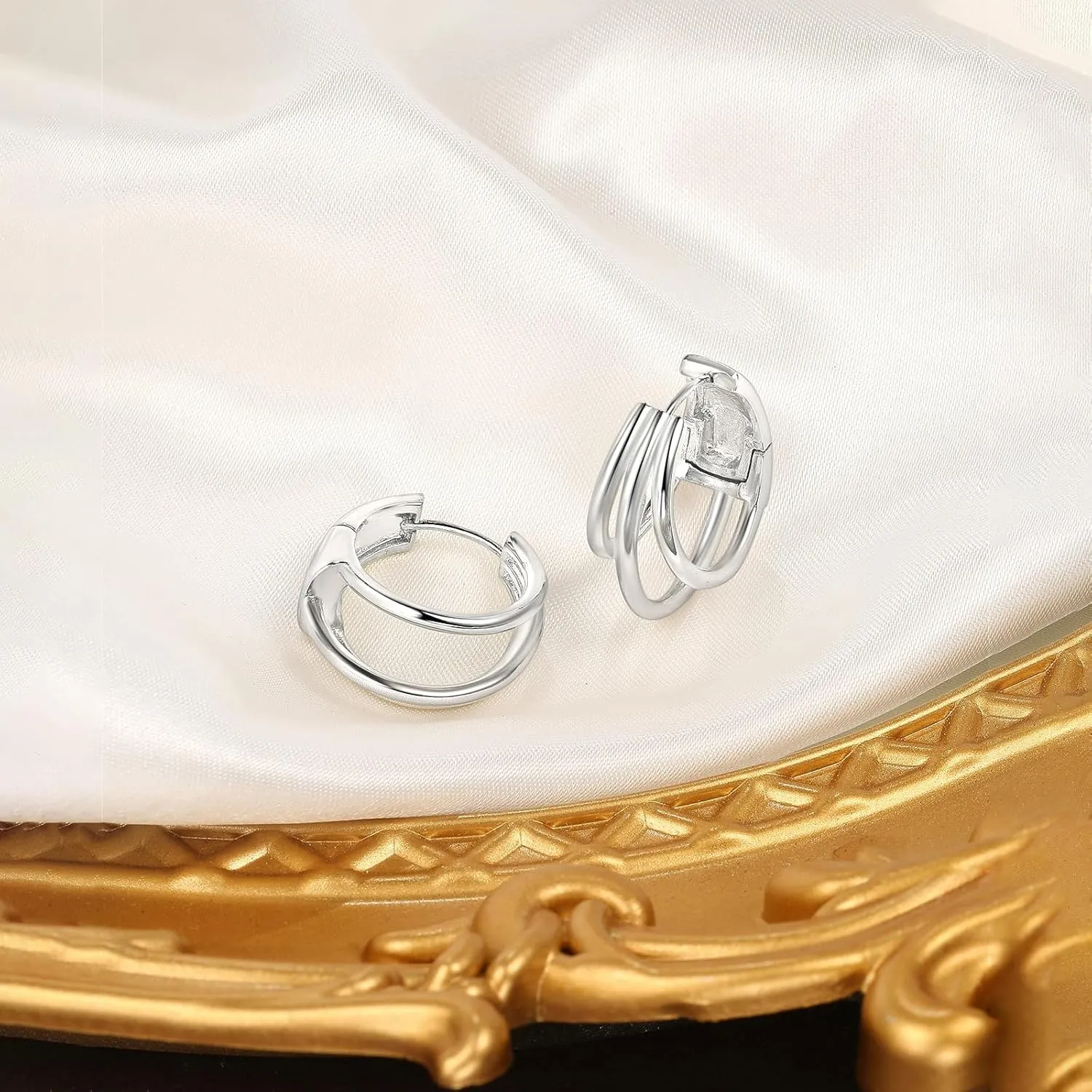 Small Chunky Gold Hoop Earrings for Women Hypoallergenic 925 Sterling Silver Post Lightweight 14k Gold Plated Thick Hoop Earrings for Women