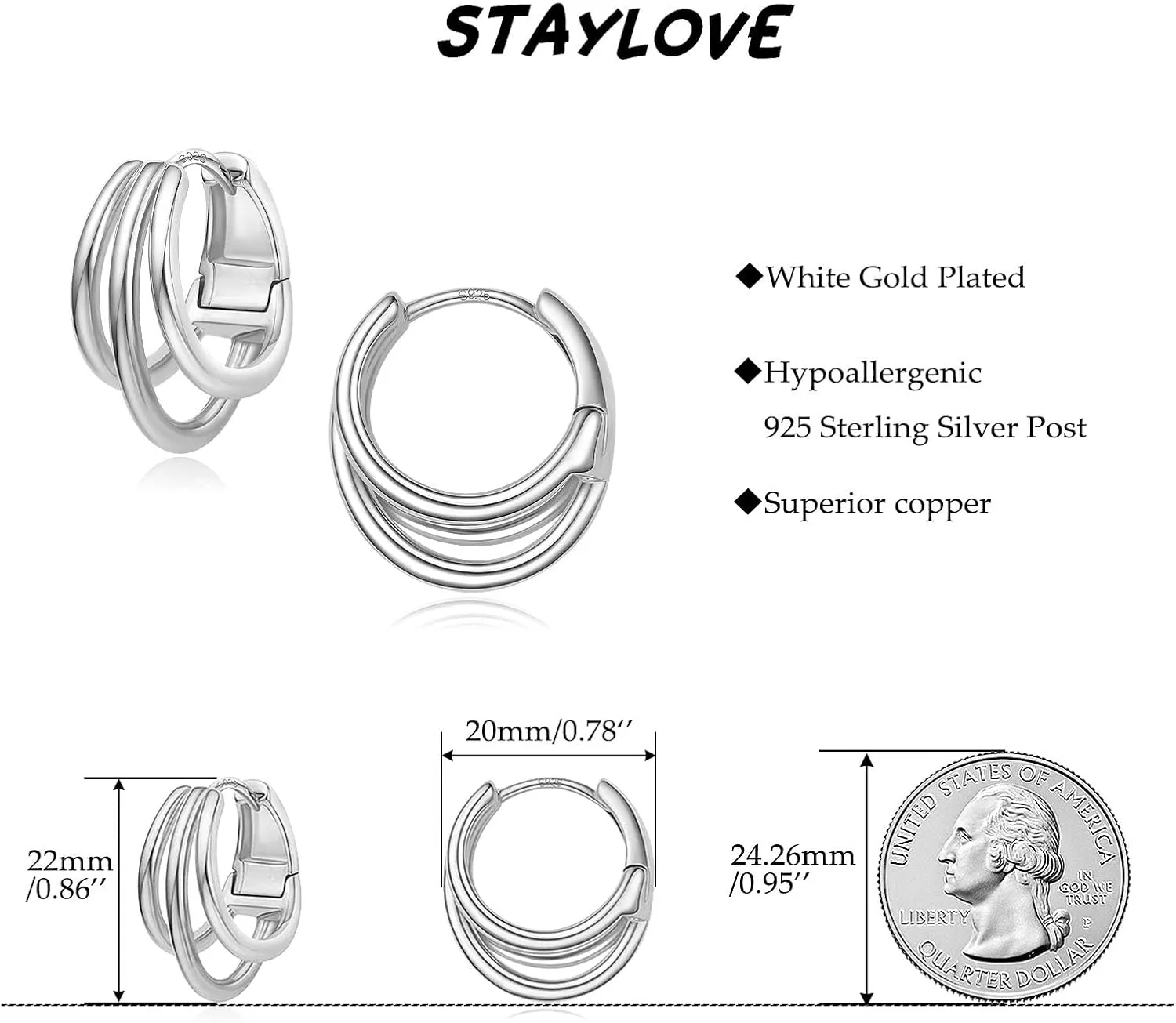 Small Chunky Gold Hoop Earrings for Women Hypoallergenic 925 Sterling Silver Post Lightweight 14k Gold Plated Thick Hoop Earrings for Women