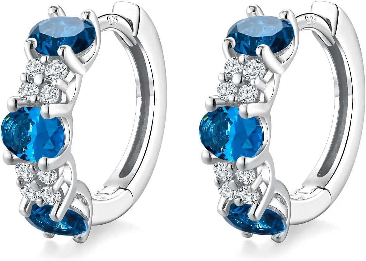 Small Hoop Earrings for Women Hypoallergenic 925 Sterling Silver 13.5mm Thick Huggie Earrings Hoops Created Gemstone Diamond Birthstone Wedding Earrings