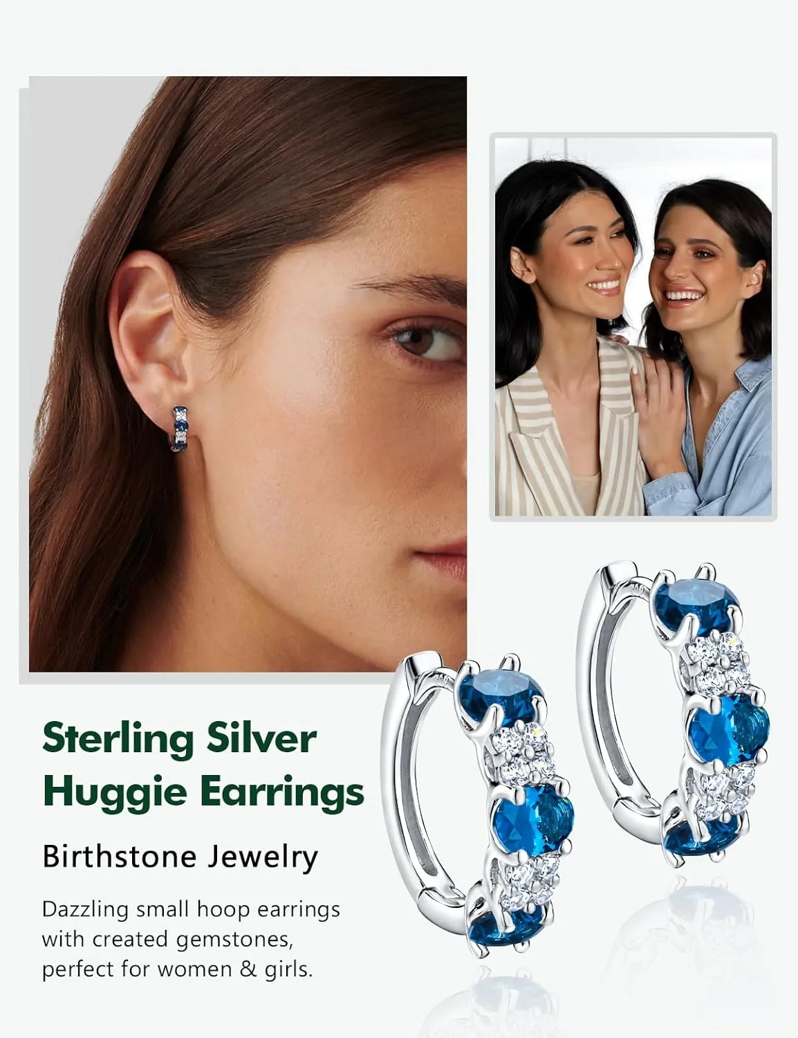 Small Hoop Earrings for Women Hypoallergenic 925 Sterling Silver 13.5mm Thick Huggie Earrings Hoops Created Gemstone Diamond Birthstone Wedding Earrings