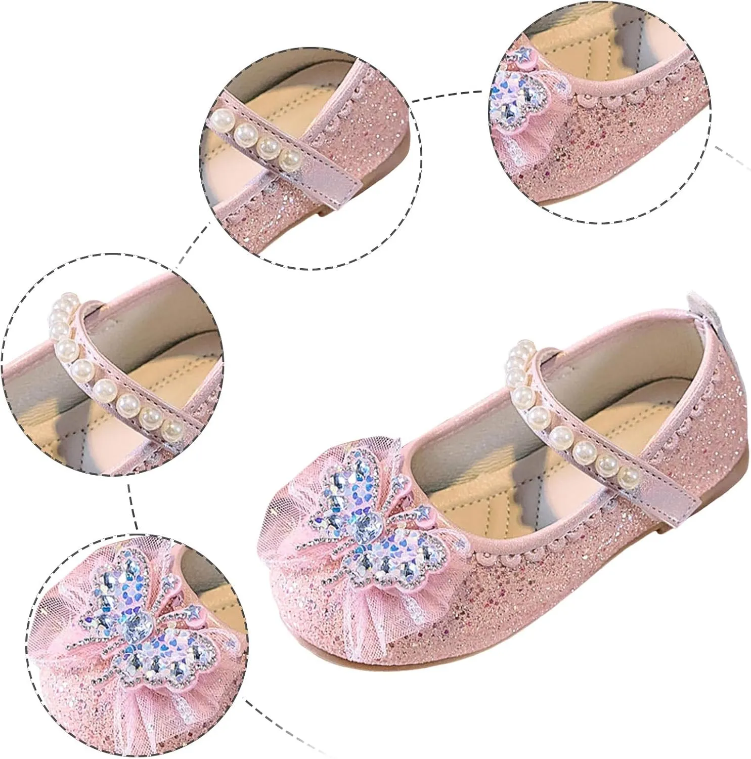 Soft Flat Shoes Summer Girl Shoes Girls Solid Color Fashion Small Leather Little Girl Butterfly Rhinestone Pearl Princess