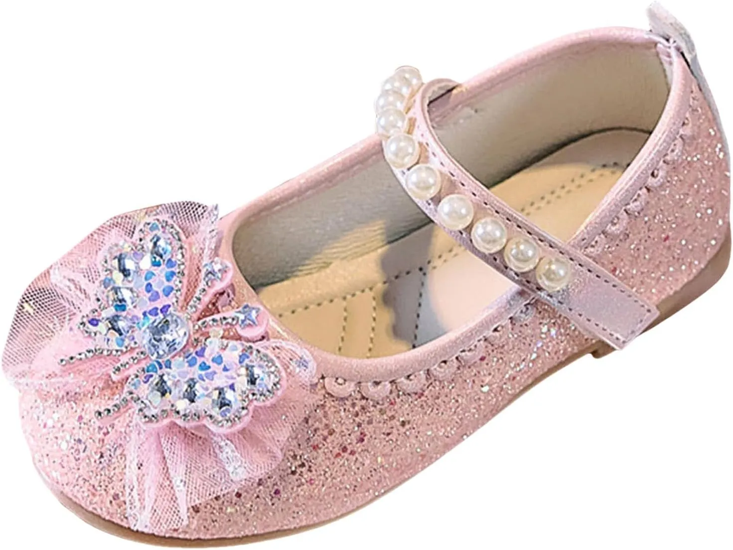 Soft Flat Shoes Summer Girl Shoes Girls Solid Color Fashion Small Leather Little Girl Butterfly Rhinestone Pearl Princess