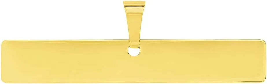 Solid 14k Yellow Gold Engravable Personalized Horizontal Bar Charm Pendant