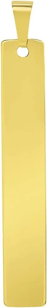 Solid 14k Yellow Gold Engravable Personalized Vertical Bar Charm Pendant