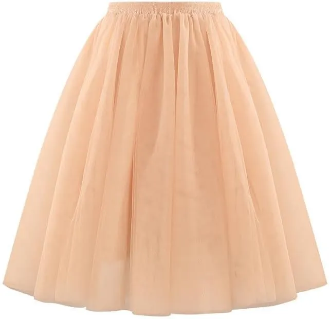 Solid High Waist Elastic Mesh Puffy Skirt for Women Casual A-line Layered Formal Party Ladies Skirt 2025