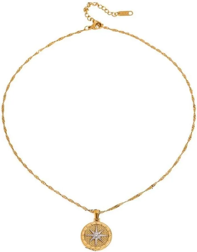 Star Coin Pendant Necklaces for Women Crystal Gold-Tone Chain Necklace Trendy Jewelry Set Gifts