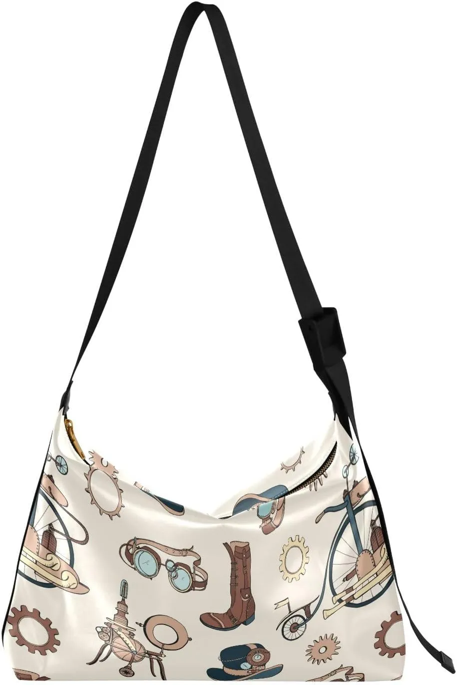 Steampunk Hobo Crossbody Bags for Women Leather Large Shoulder Bag Cross Body Hand Drawn Trendy Womens Tote Bags Handbag for Travel Shopping