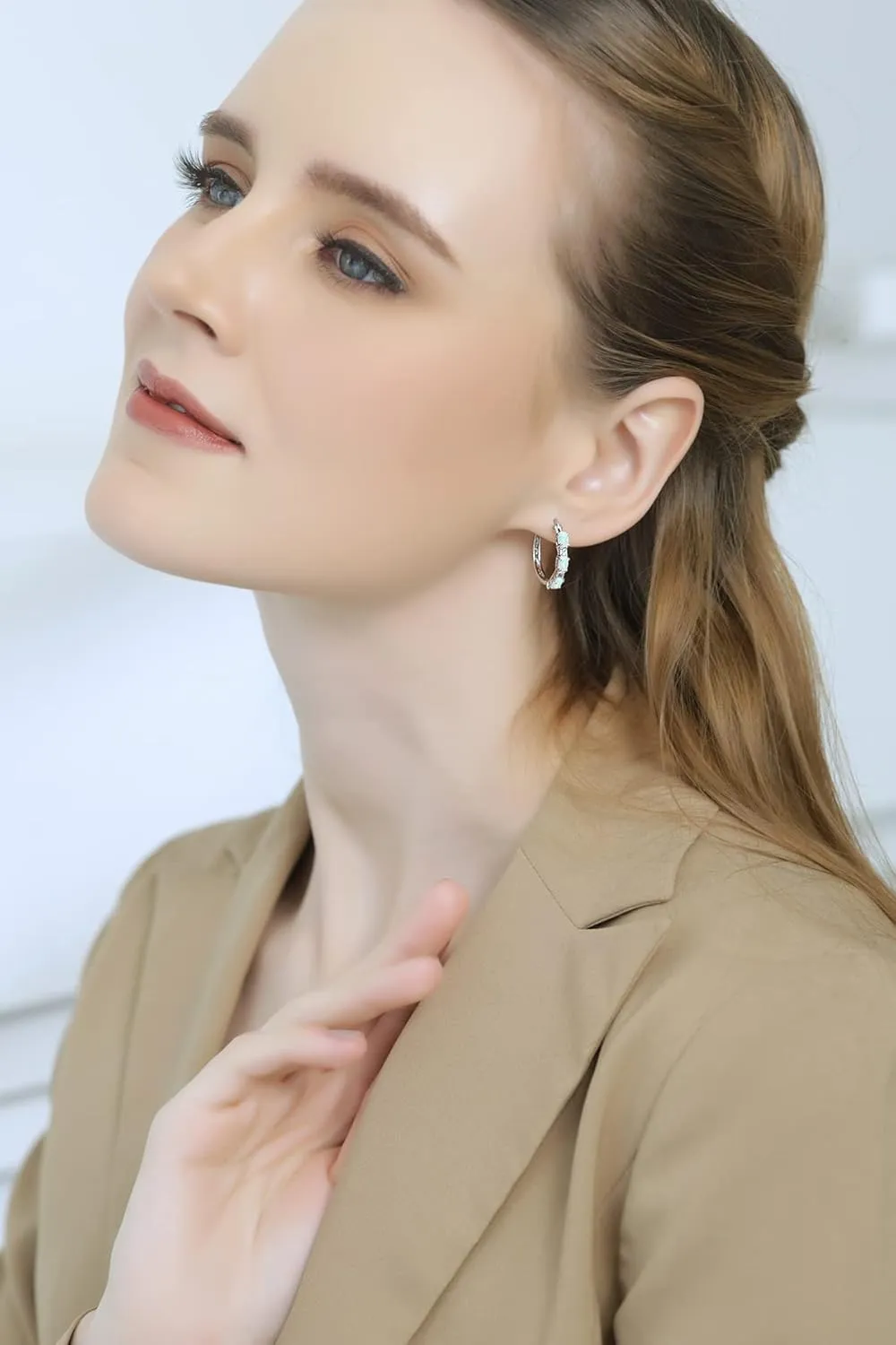 Sterling Silver Hoop Earrings, Birthstone Earrings, Oval and Princess Genuine or Synthetic Gemstone Earrings, Earrings for Women, Fashion Earrings, Trendy Earrings, Hoops Earrings for Women