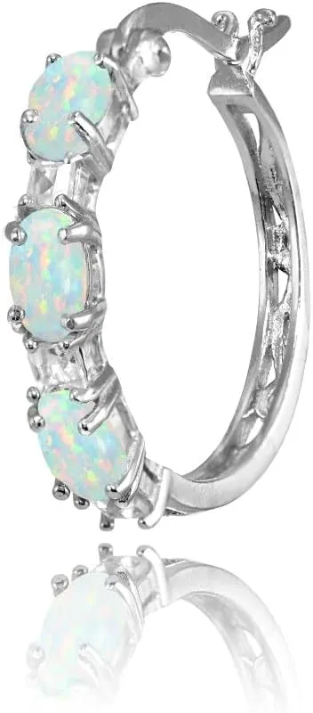 Sterling Silver Hoop Earrings, Birthstone Earrings, Oval and Princess Genuine or Synthetic Gemstone Earrings, Earrings for Women, Fashion Earrings, Trendy Earrings, Hoops Earrings for Women