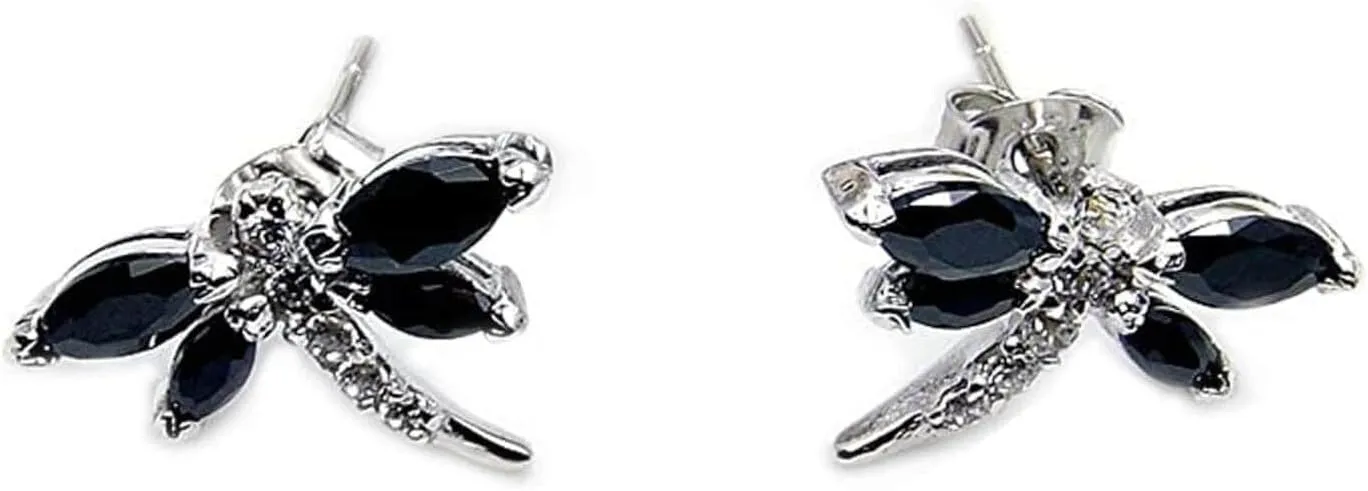 Sterling Silver Multi-gem CZ Dragonfly Stud Earring