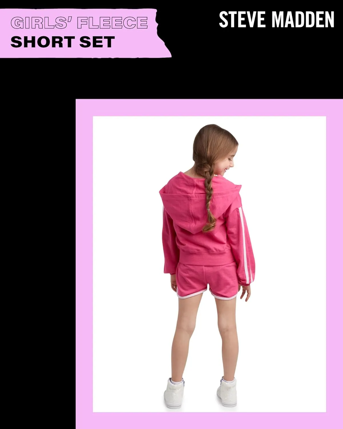Steve Madden Girls' Shorts Set - Fleece Zip Hoodie Sweatshirt and Sweat Shorts  Cute Cozy Shorts Set for Girls (4-16)
