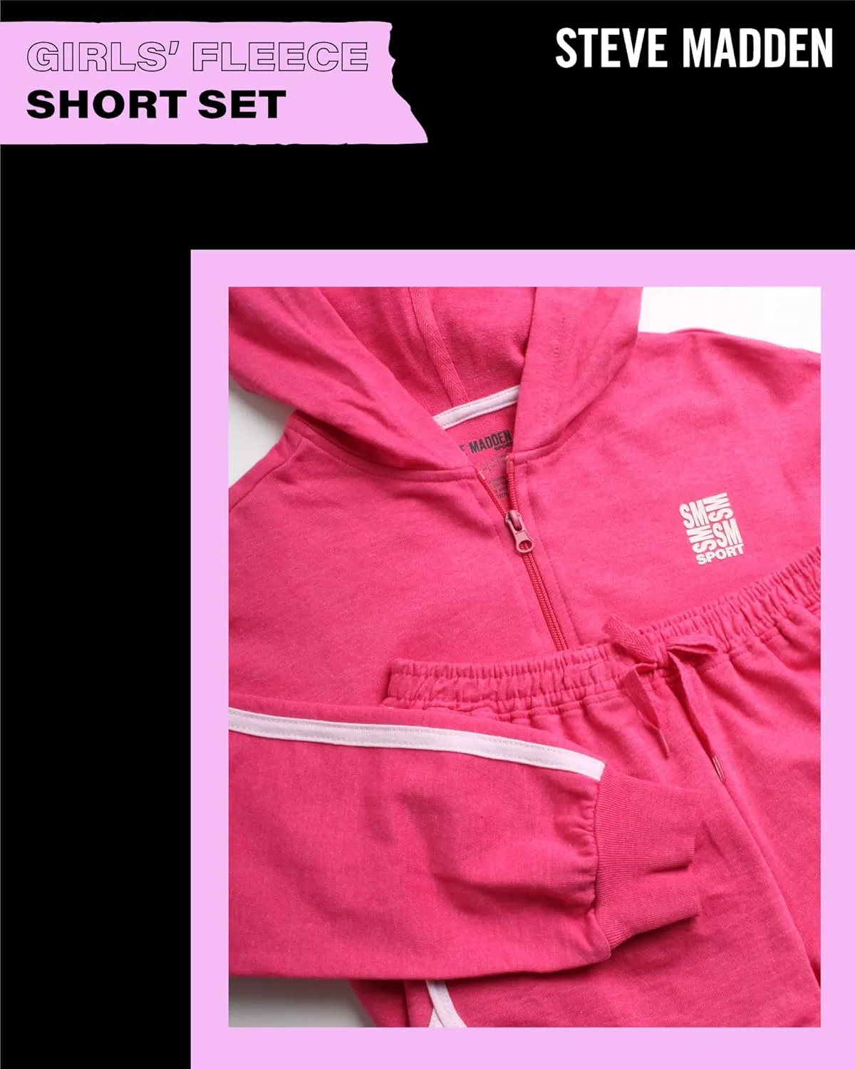 Steve Madden Girls' Shorts Set - Fleece Zip Hoodie Sweatshirt and Sweat Shorts  Cute Cozy Shorts Set for Girls (4-16)