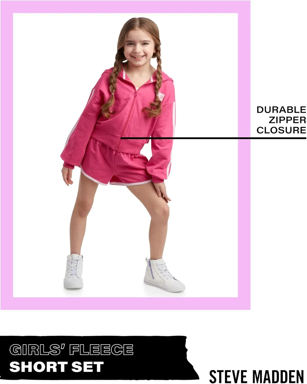 Steve Madden Girls' Shorts Set - Fleece Zip Hoodie Sweatshirt and Sweat Shorts  Cute Cozy Shorts Set for Girls (4-16)