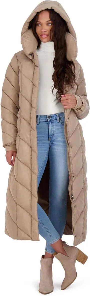 Steve Madden Women's Long Chevron Maxi Puffer Coat