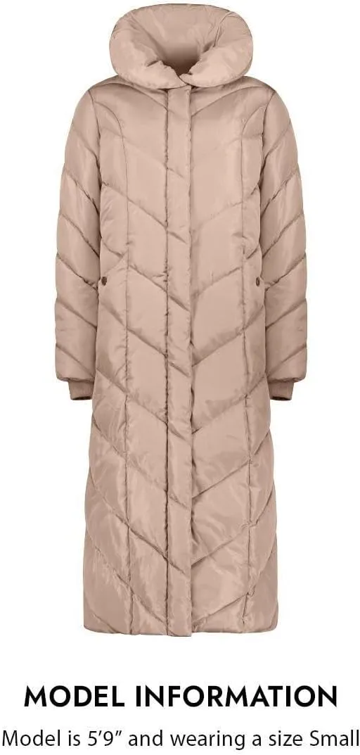 Steve Madden Women's Long Chevron Maxi Puffer Coat
