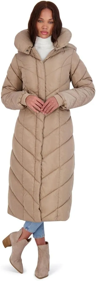 Steve Madden Women's Long Chevron Maxi Puffer Coat