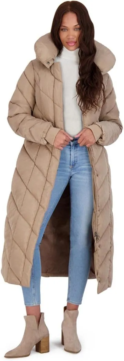 Steve Madden Women's Long Chevron Maxi Puffer Coat