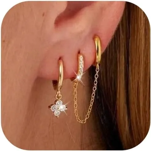 Stocking Stuffers Holiday Outfits for Women 2024 Gold Hoop Earrings Set for Women Trendy Dainty 14K Gold Plated Huggie Hoop Earring Sets for Multiple Piercing Chunky Hoops Earrings for Women Jewelry Gifts