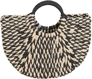 Straw Bag for Women, Bohemian Semi-circular Tote Bag Handmade Woven Handbags for Summer Vacation Beach Travel Daily Matching 03, One Color, One Size