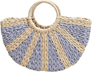 Straw Bag for Women, Bohemian Semi-circular Tote Bag Handmade Woven Handbags for Summer Vacation Beach Travel Daily Matching 05, One Color, One Size