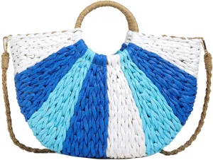 Straw Bag for Women, Bohemian Semi-circular Tote Bag Handmade Woven Handbags for Summer Vacation Beach Travel Daily Matching 09, One Color, One Size