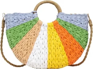 Straw Bag for Women, Bohemian Semi-circular Tote Bag Handmade Woven Handbags for Summer Vacation Beach Travel Daily Matching 11, One Color, One Size