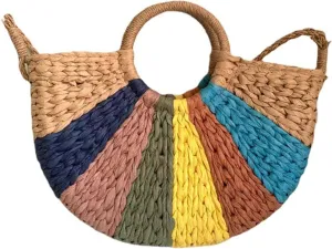 Straw Bag for Women, Bohemian Semi-circular Tote Bag Handmade Woven Handbags for Summer Vacation Beach Travel Daily Matching 13, One Color, One Size