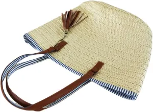 Straw Bag for Women, Bohemian Tote Bag Handmade Woven Handbags for Summer Vacation Beach Travel Daily Matching 21, One Color, One Size