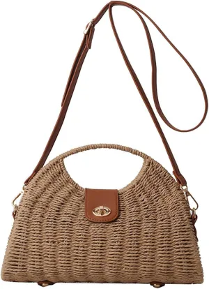 Straw Bag for Women, Bohemian Tote Bag Handmade Woven Handbags for Summer Vacation Beach Travel Daily Matching 56, One Color, One Size