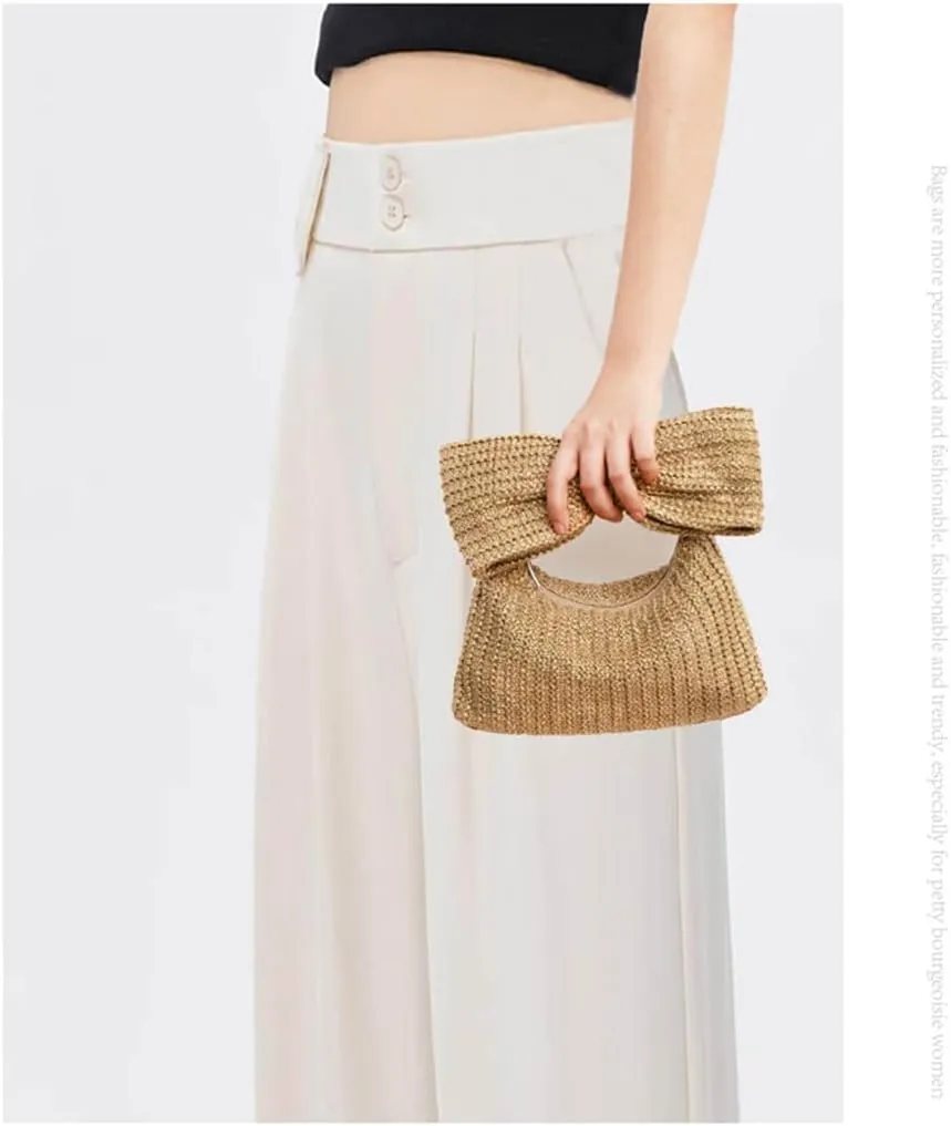 Straw Clutch Purses for Women Woven Bow Evening Clutch Bag Summer Straw Beach Bag Woven Envelope Handbag 2024