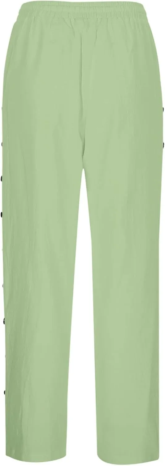 Striped Linen Pants Women Linen Capri Side Button Pants Lightweight Spring Summer Trouser for Women 2025 Beachwear