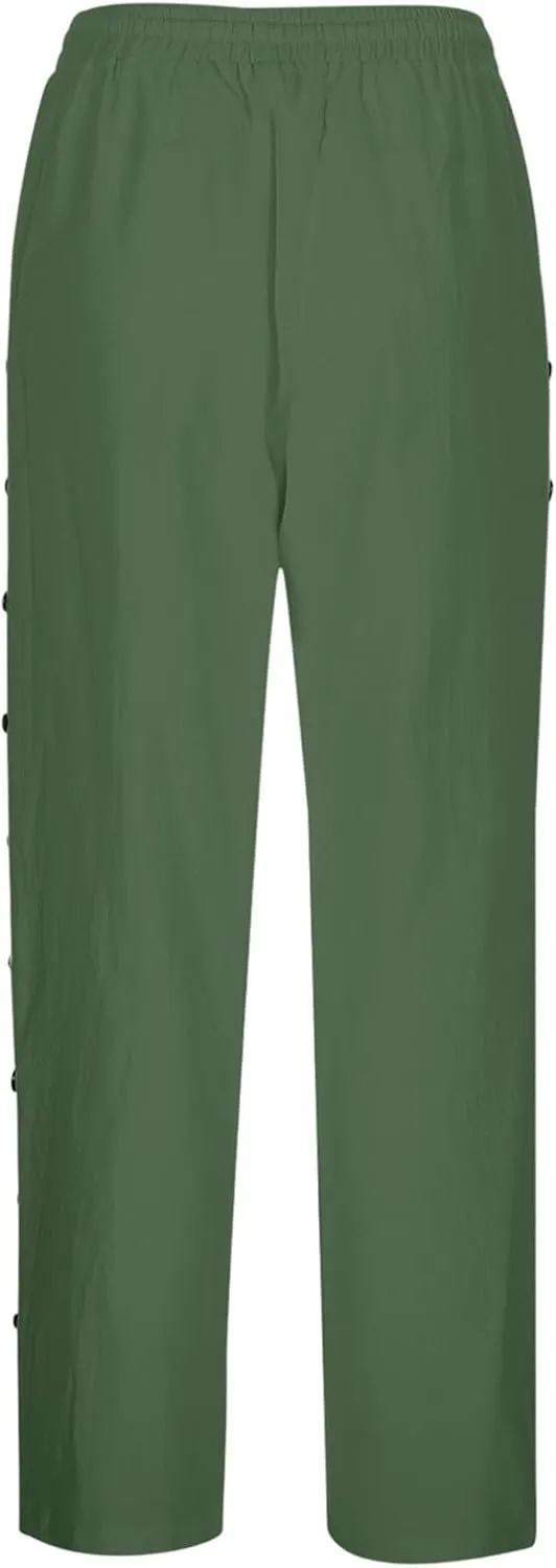Striped Linen Pants Women Linen Capri Side Button Pants Lightweight Spring Summer Trouser for Women 2025 Beachwear