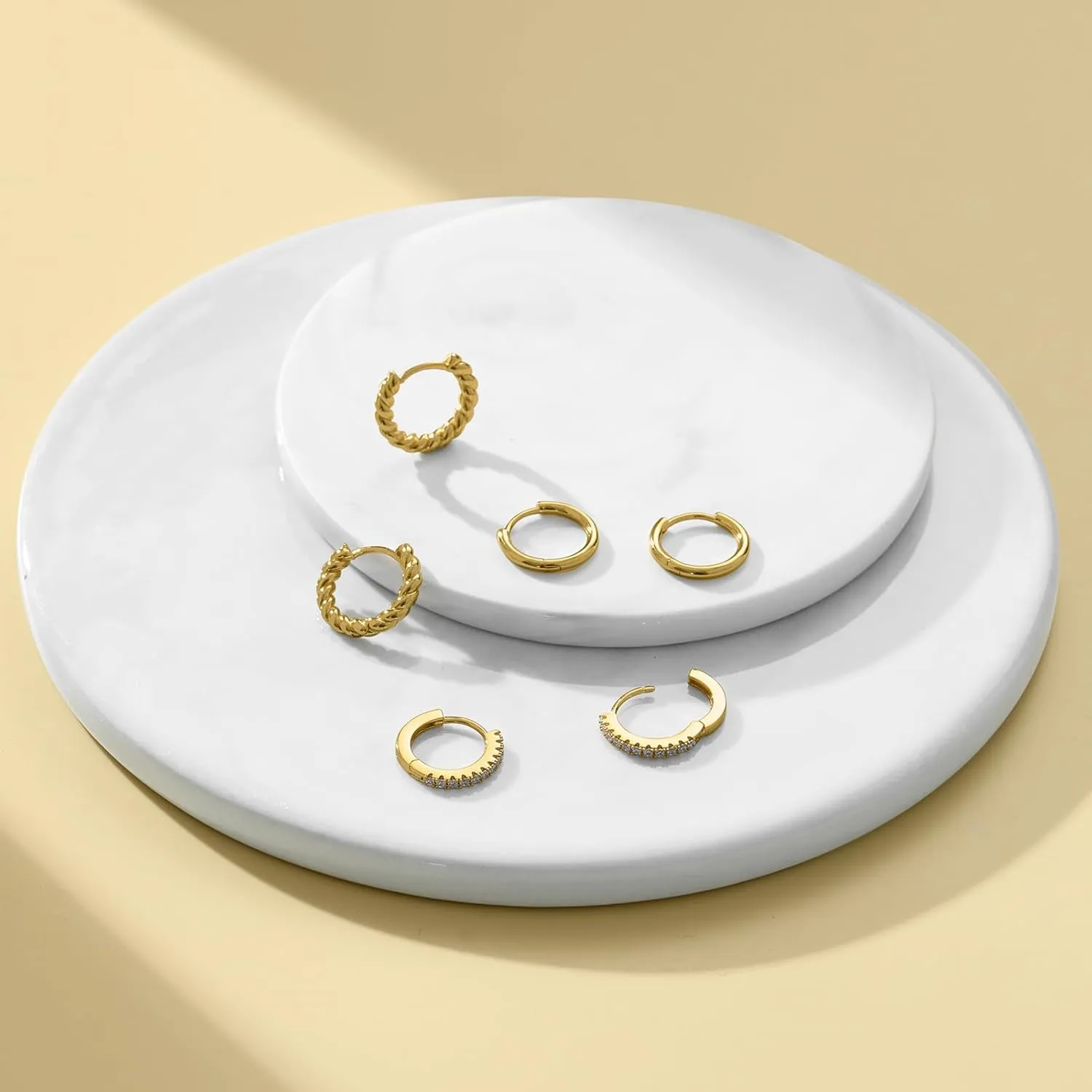 Stud and Hoop Earrings Set for Women 18K Gold Filled CZ Small Ball Studs Huggie Earrings Hypoallergenic Cartilage Earring Sets for Multiple Piercing