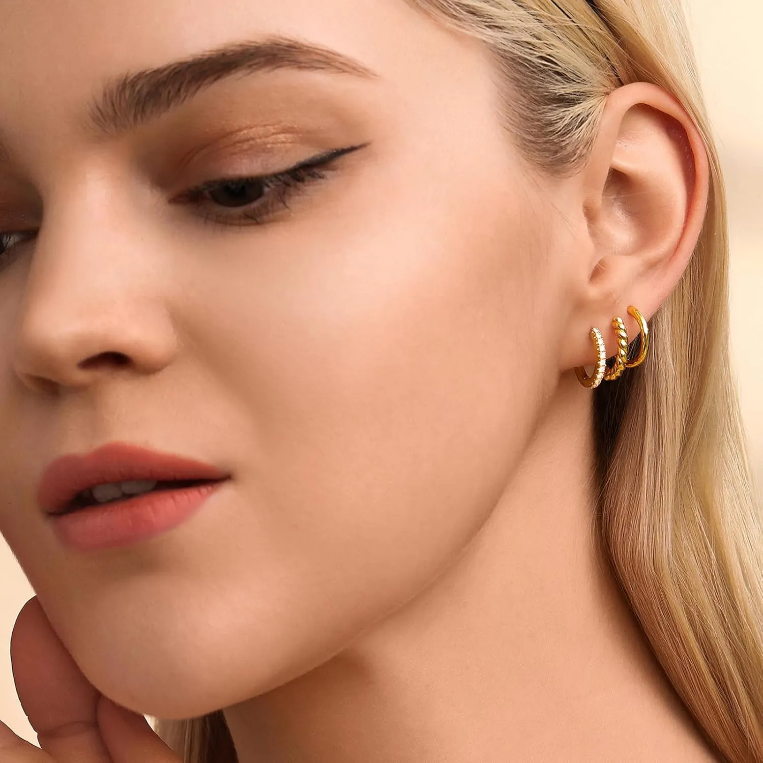 Stud and Hoop Earrings Set for Women 18K Gold Filled CZ Small Ball Studs Huggie Earrings Hypoallergenic Cartilage Earring Sets for Multiple Piercing