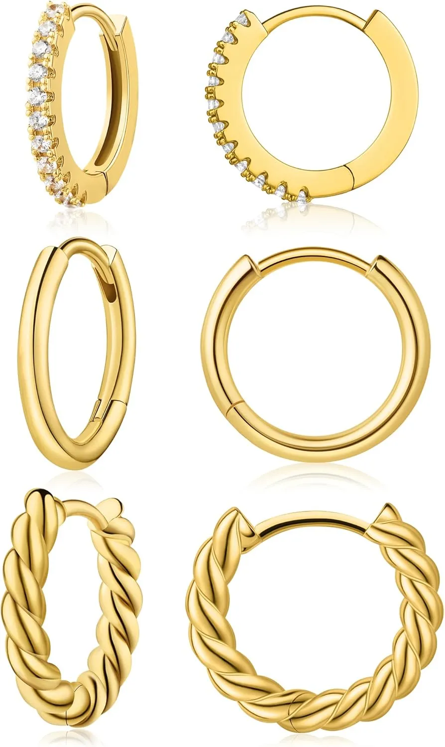 Stud and Hoop Earrings Set for Women 18K Gold Filled CZ Small Ball Studs Huggie Earrings Hypoallergenic Cartilage Earring Sets for Multiple Piercing