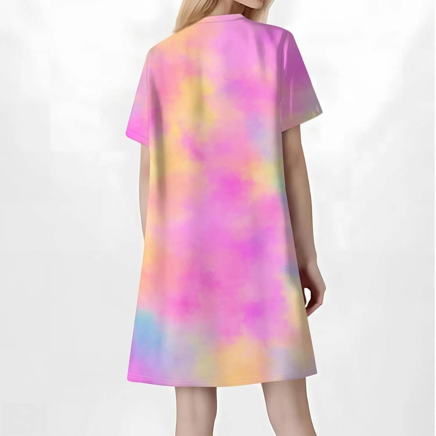 Summer Beach Sundress Women's Gradient Color Dress V Neck Short Sleeve Button Down Top Mini T Shirt Dresses
