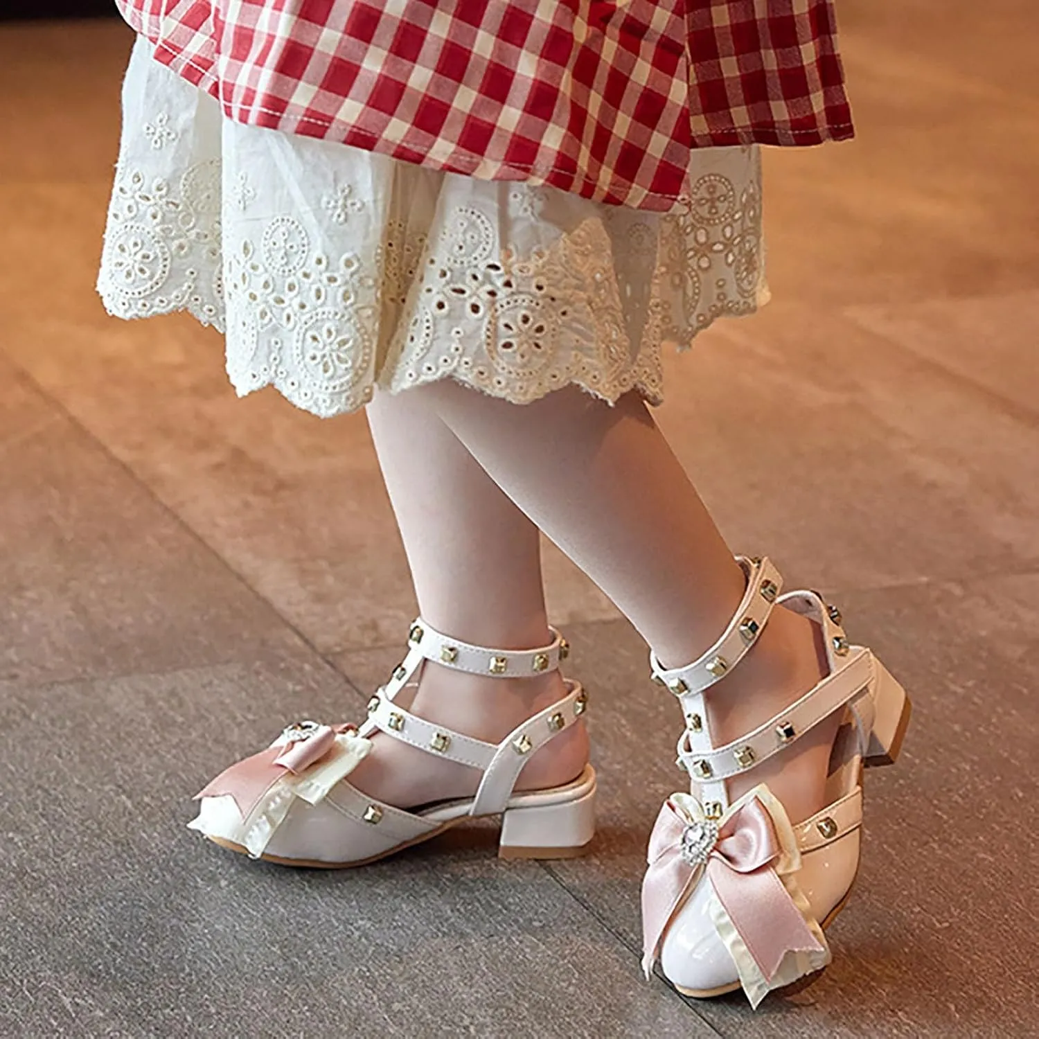 Summer Dress Shoes for Kid/Big Kid Ladies' Leather Shoes With Summer Korean Version Fashion Small Heels Single Little Girl Half Covered Sandals Performance