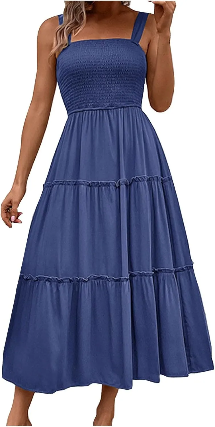 Summer Dresses for Women 2024 Trendy Sleeveless Backless Peplum Long Dress Ladies Flowy Beach Vacation Maxi Sundress