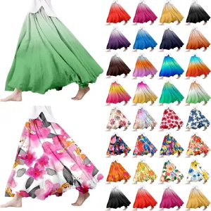 Summer Skirts for Women 2025 Vacation Boho Floral Maxi Skirt Elastic High Waisted Flowy Ruffle A Line Skirt